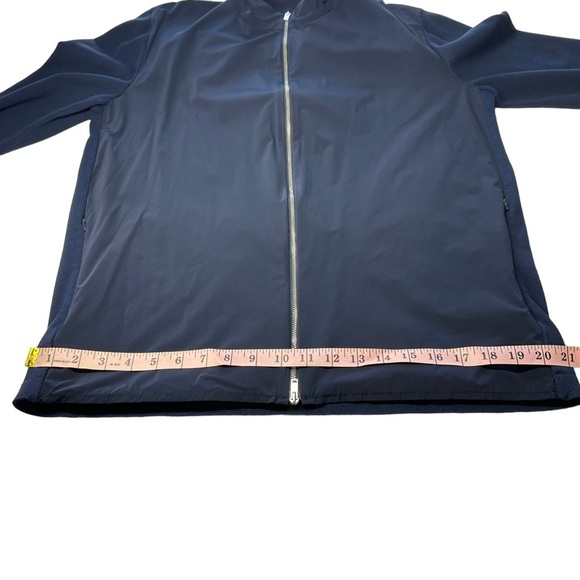 THEORY Men’s Large Bellville Navy Blue Panel Zip Up Jacket Sweater Material - Picture 15 of 16